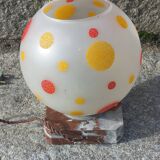 Art Deco night light in marble and enamelled glass from the 1930s.