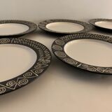 6 black and white dessert plates Scraffito, Habitat Japan, 1970