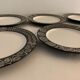 6 black and white dessert plates Scraffito, Habitat Japan, 1970