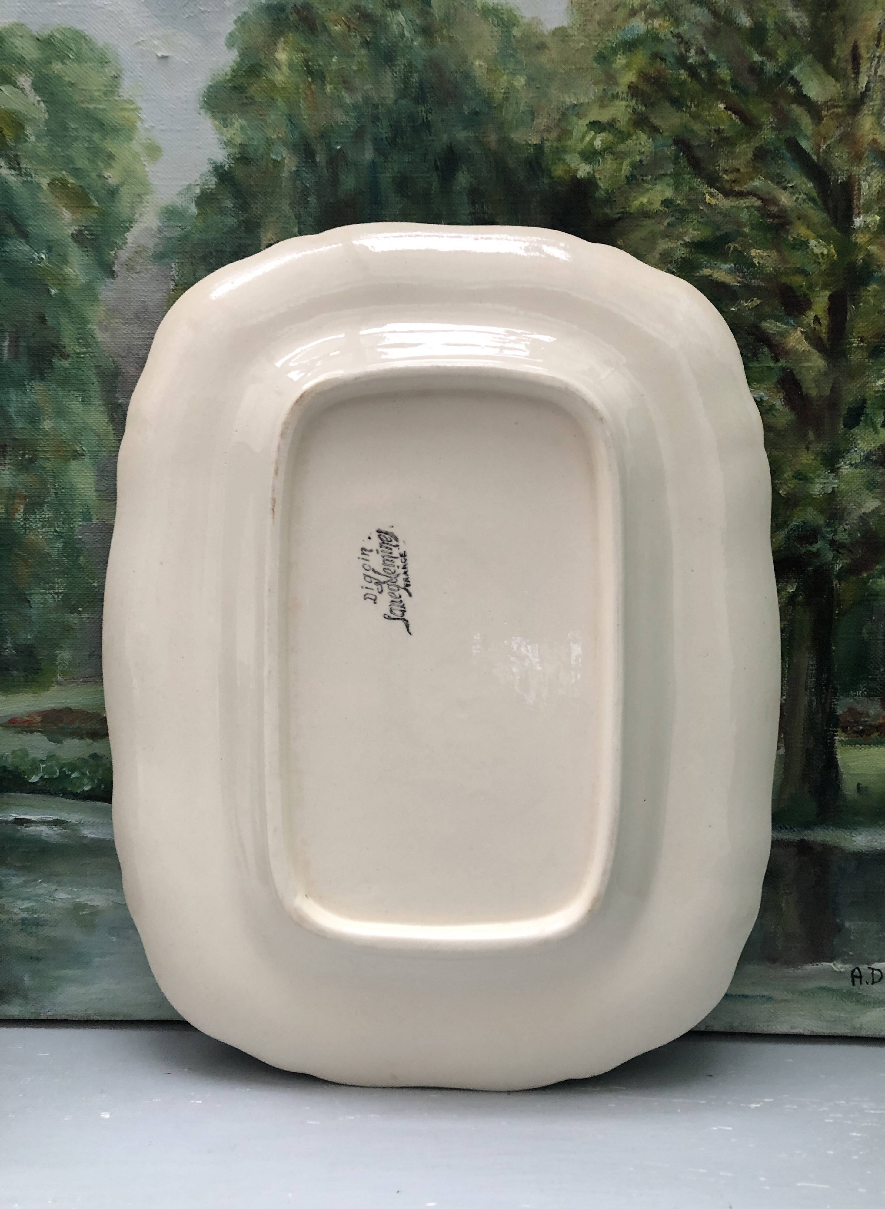 White rectangular dish, signed Digoin Sarreguemines France.