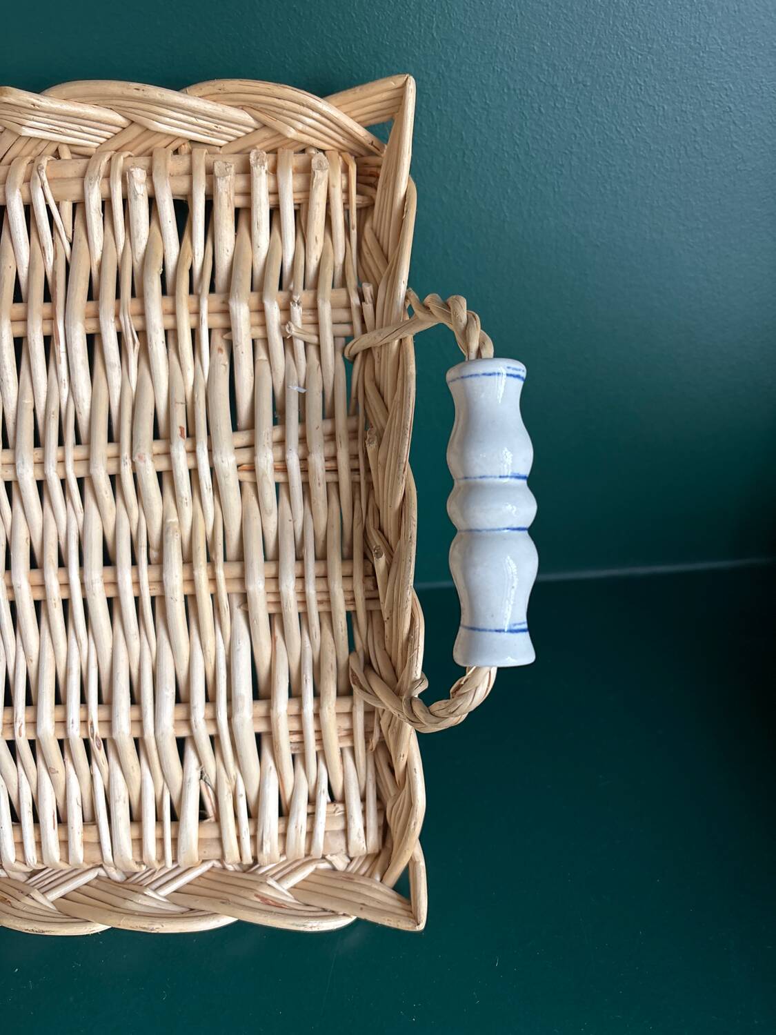 Wicker and ceramic dish