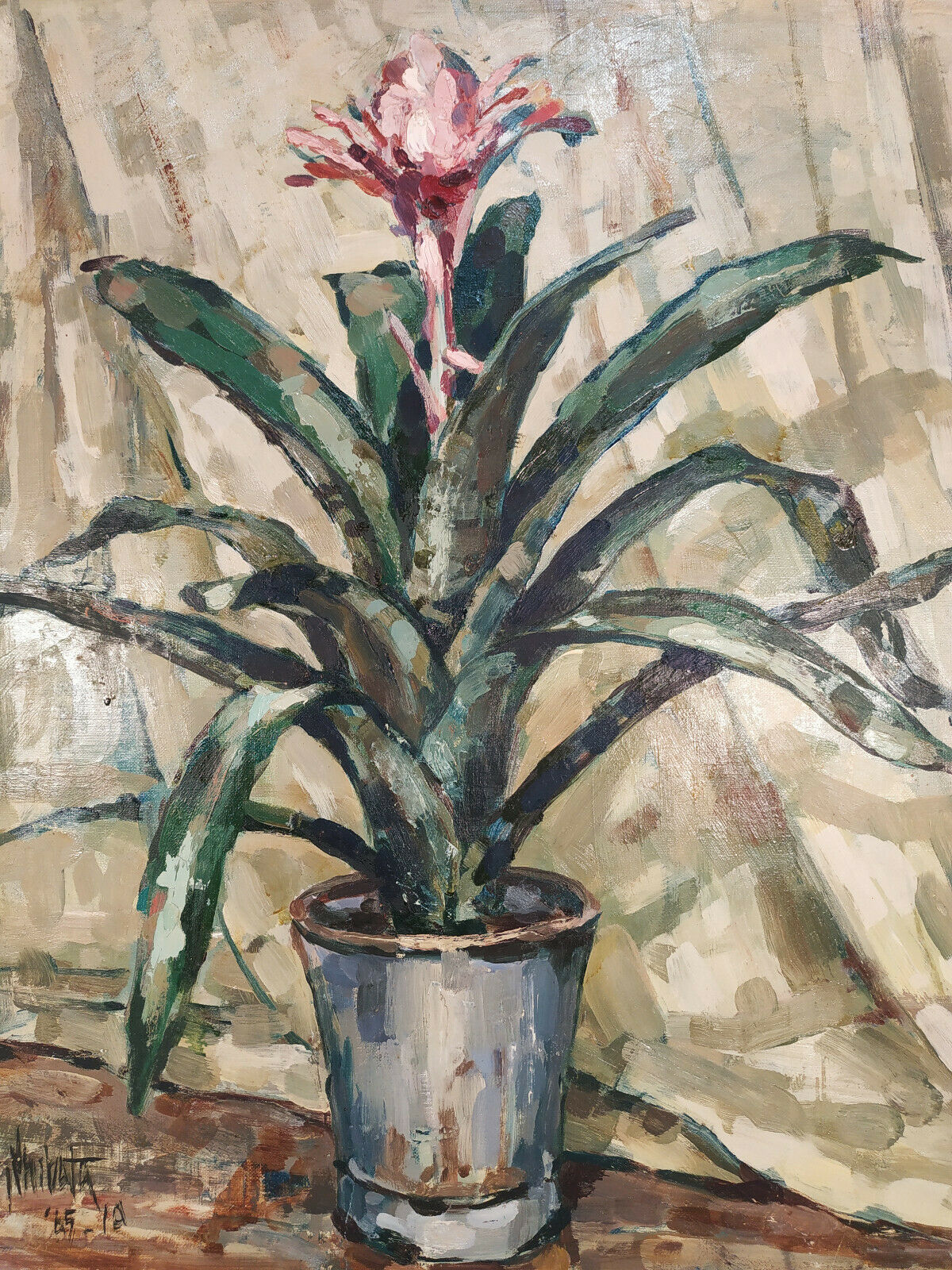 Pot flower - 1945 -oil - Japanese school by Shibata