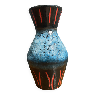 Vase d'Allemagne de l'Ouest par Scheurich modèle 523-21 bleu, noir et rouge