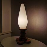 Lampe de table en bois avec calice en verre, 1970