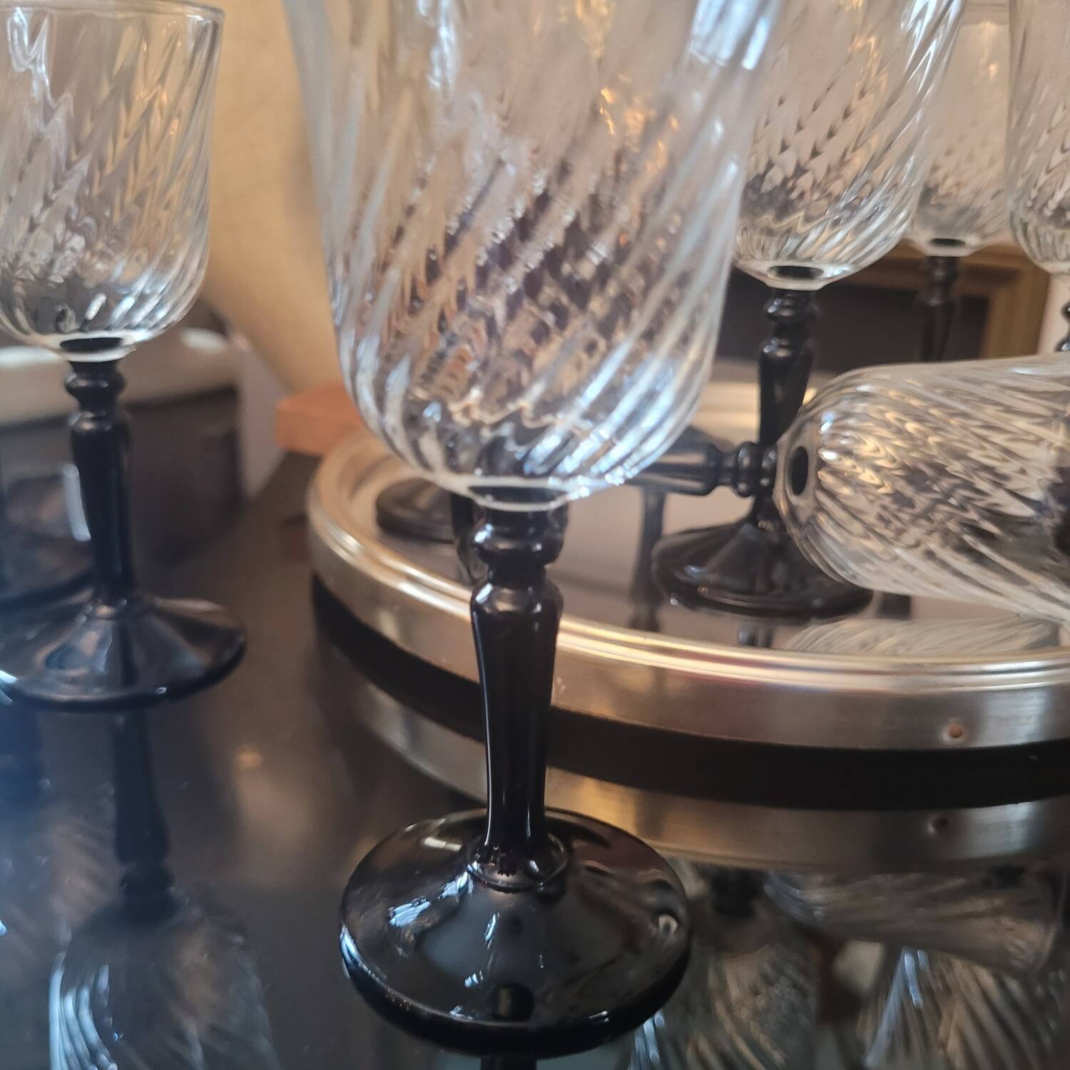 70s twisted stemmed glasses