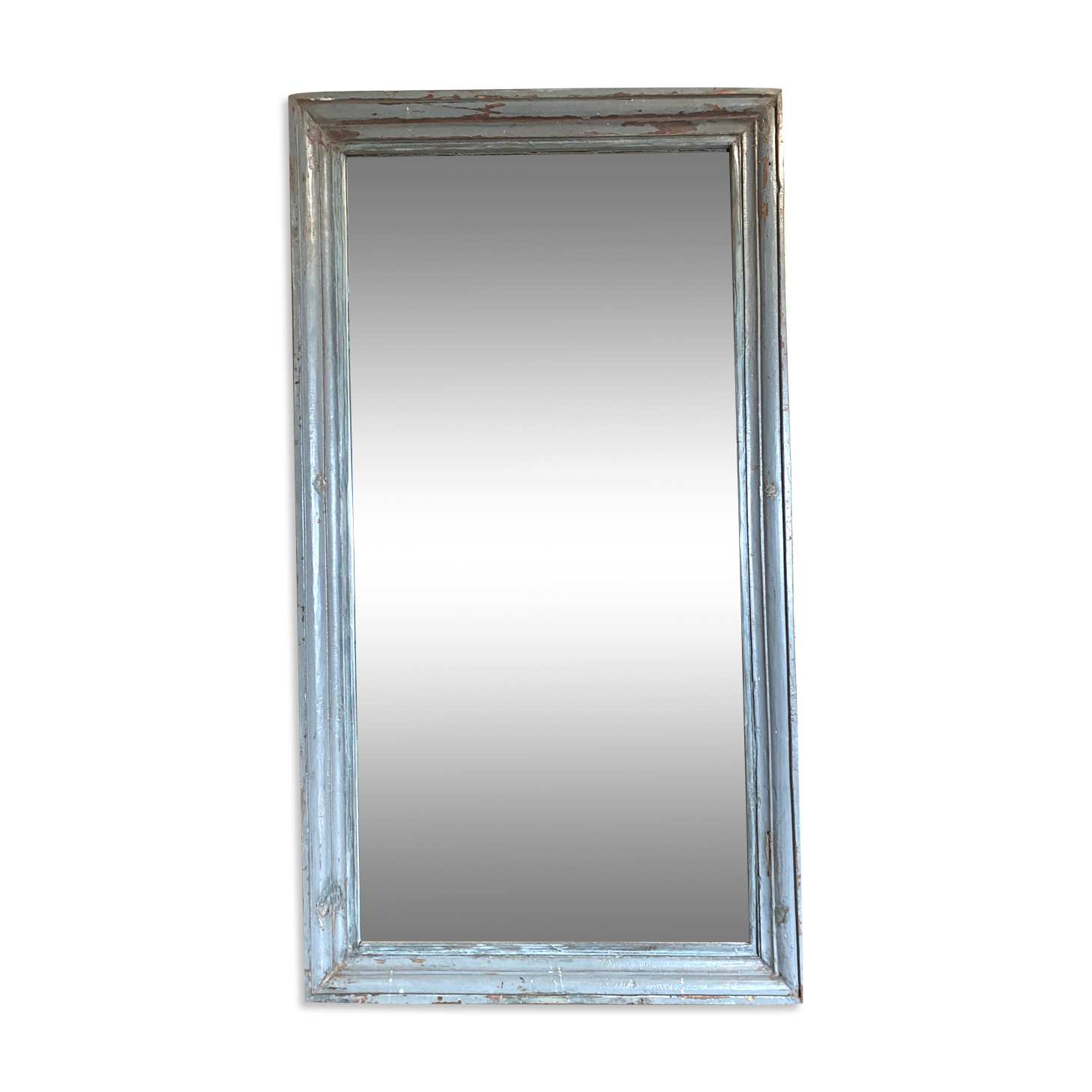 Mirror in old grey blue laqué wood frame 90x150cm