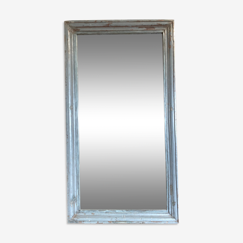 Miroir dans cadre en bois ancien laqué gris bleu 90x150cm