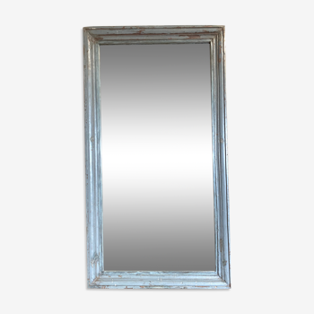 Mirror in old grey blue laqué wood frame 90x150cm