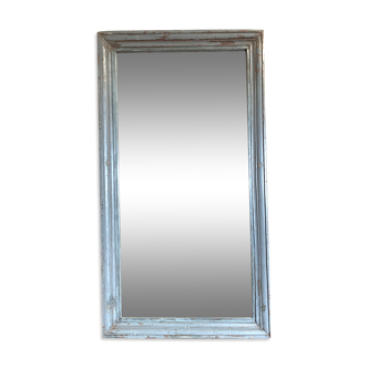 Mirror in old grey blue laqué wood frame 90x150cm