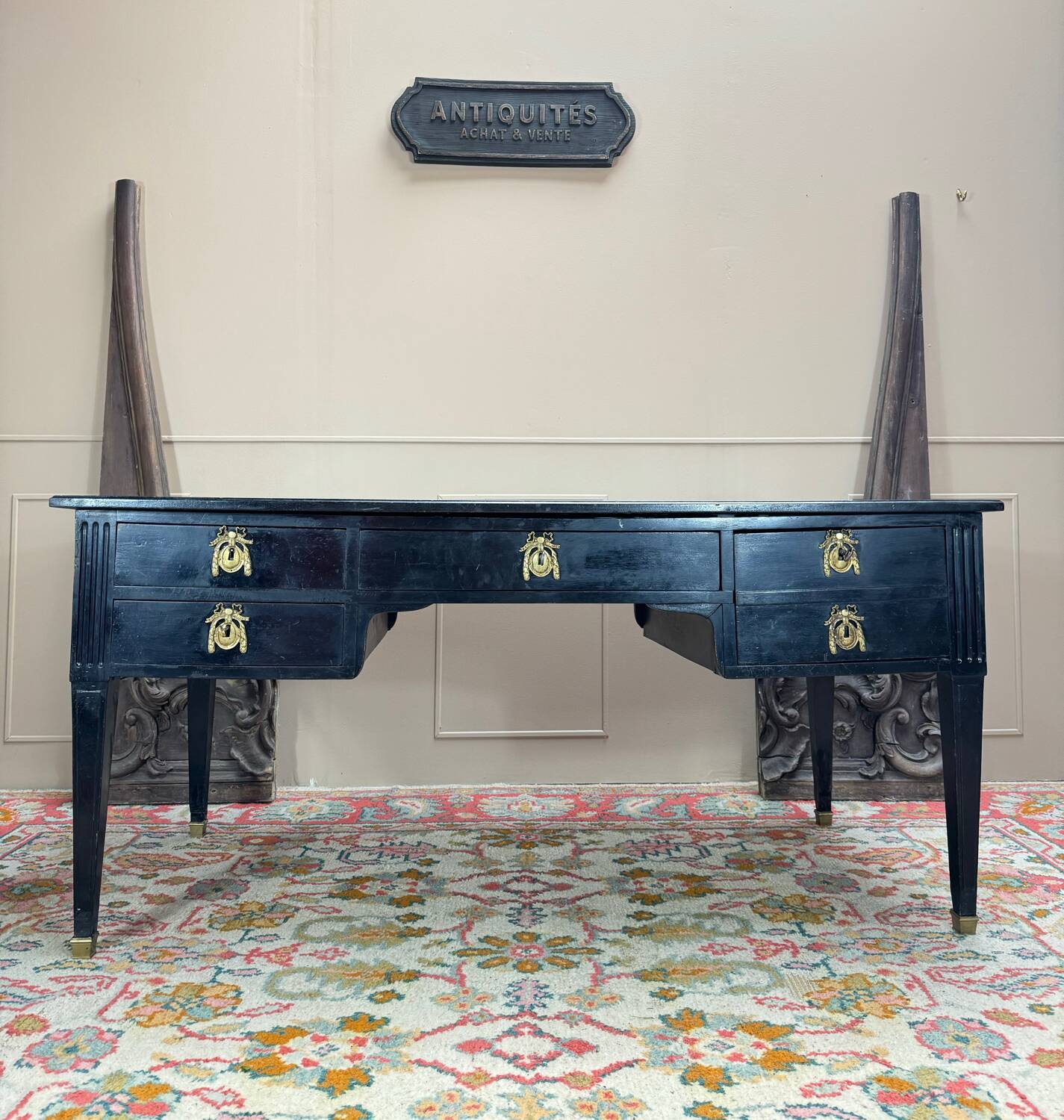 Large Louis XVI Period 18th Century Blackened Wood Flat Desk