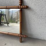 miroir ancien en bois tourné imitation bambou 1940