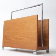 Mid-century modern magazine rack, teak and chrome, 1960s