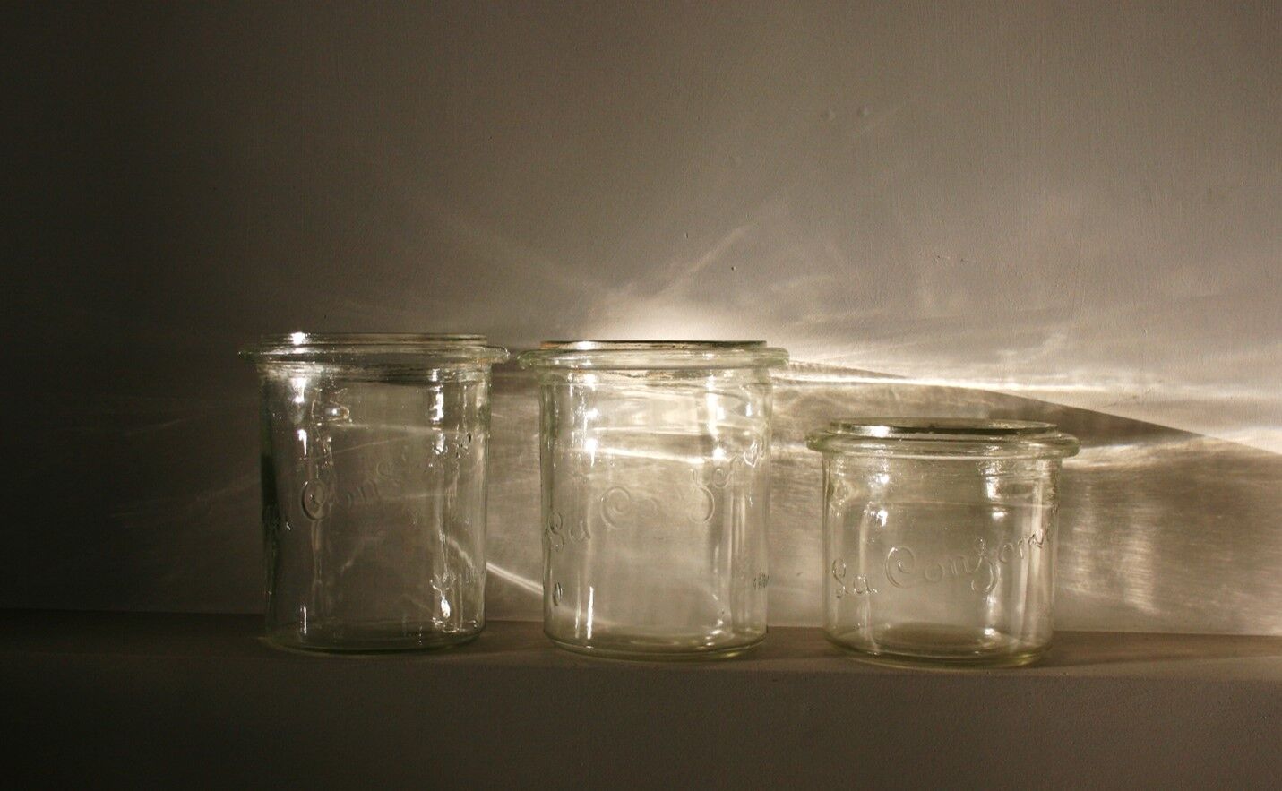 Ensemble de 3 pots vintage en verre La Conserve