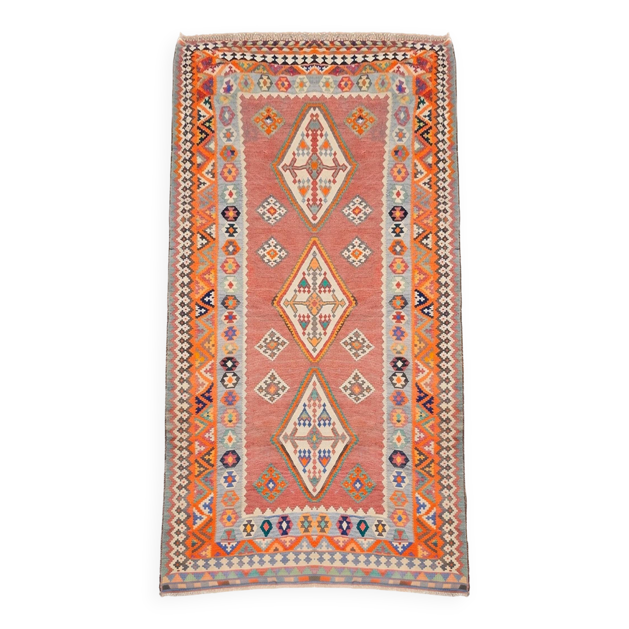 Oriental Kilim Rug Shiraz Gashgai Antique: 1.50 X 2.85 Metres