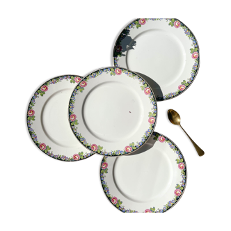 4 Small Plates in Opaque Porcelain DIGOIN floral pattern "3984"