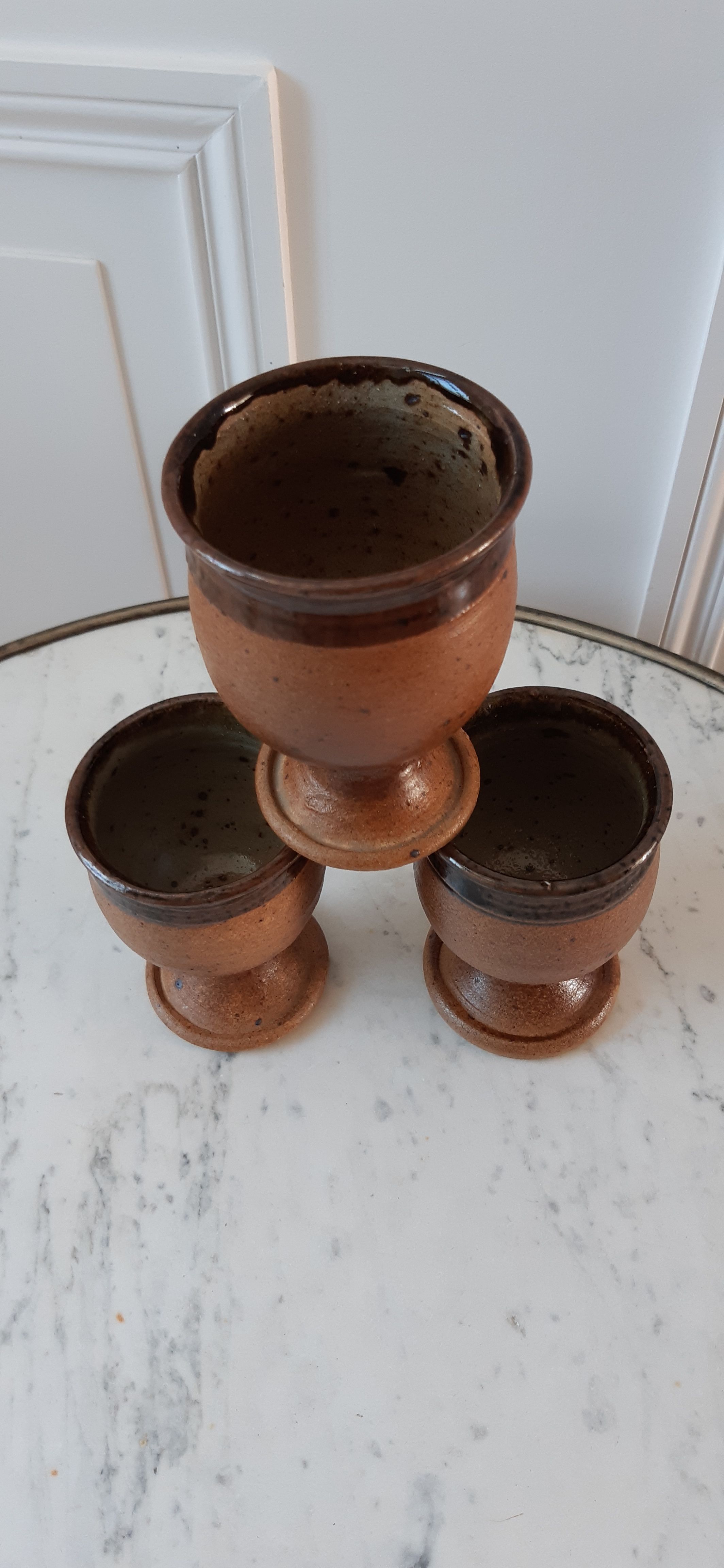 Trio of cups / mazagrans in artisanal pottery sandstone signed 70s