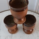 Trio of cups / mazagrans in artisanal pottery sandstone signed 70s