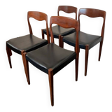 Set of 4 vintage designer chairs in teak and black skai 60's