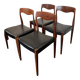Set of 4 vintage designer chairs in teak and black skai 60's