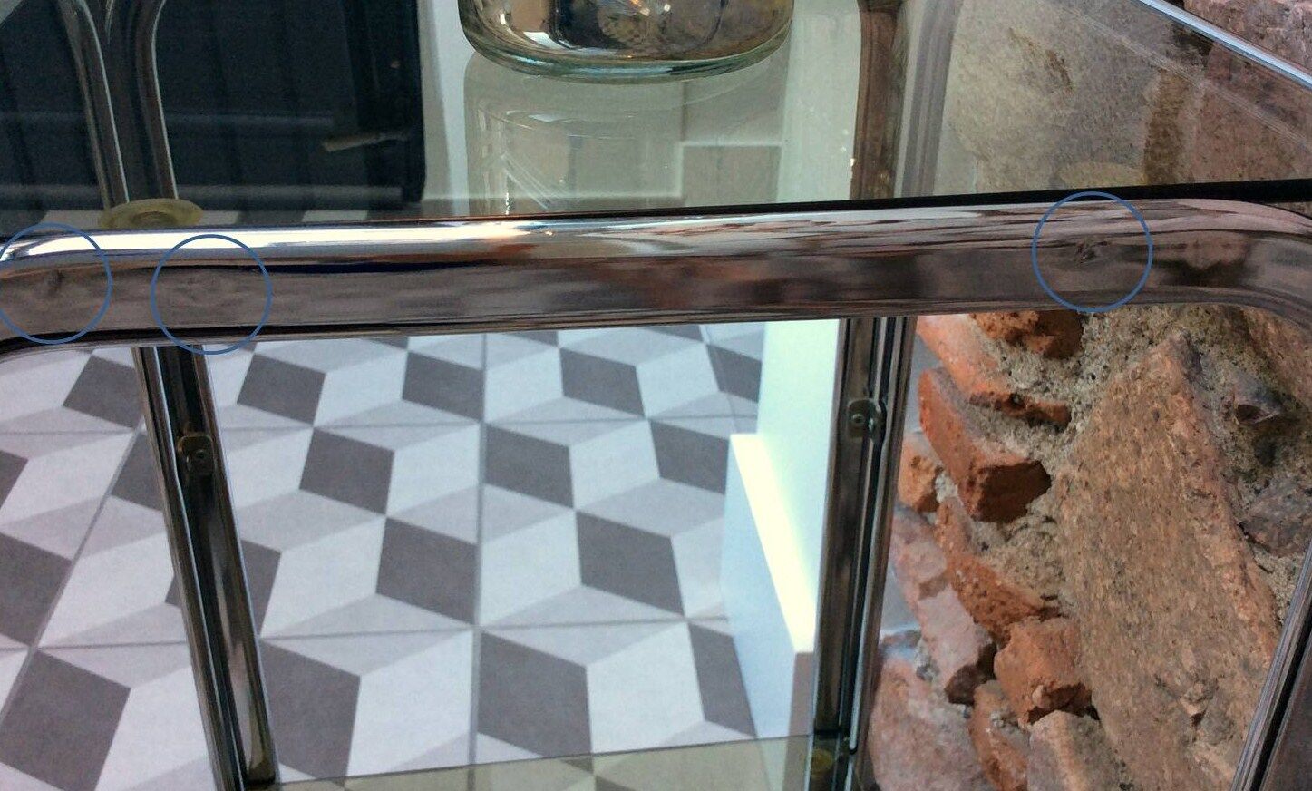 Chrome and smoked glass side table harness