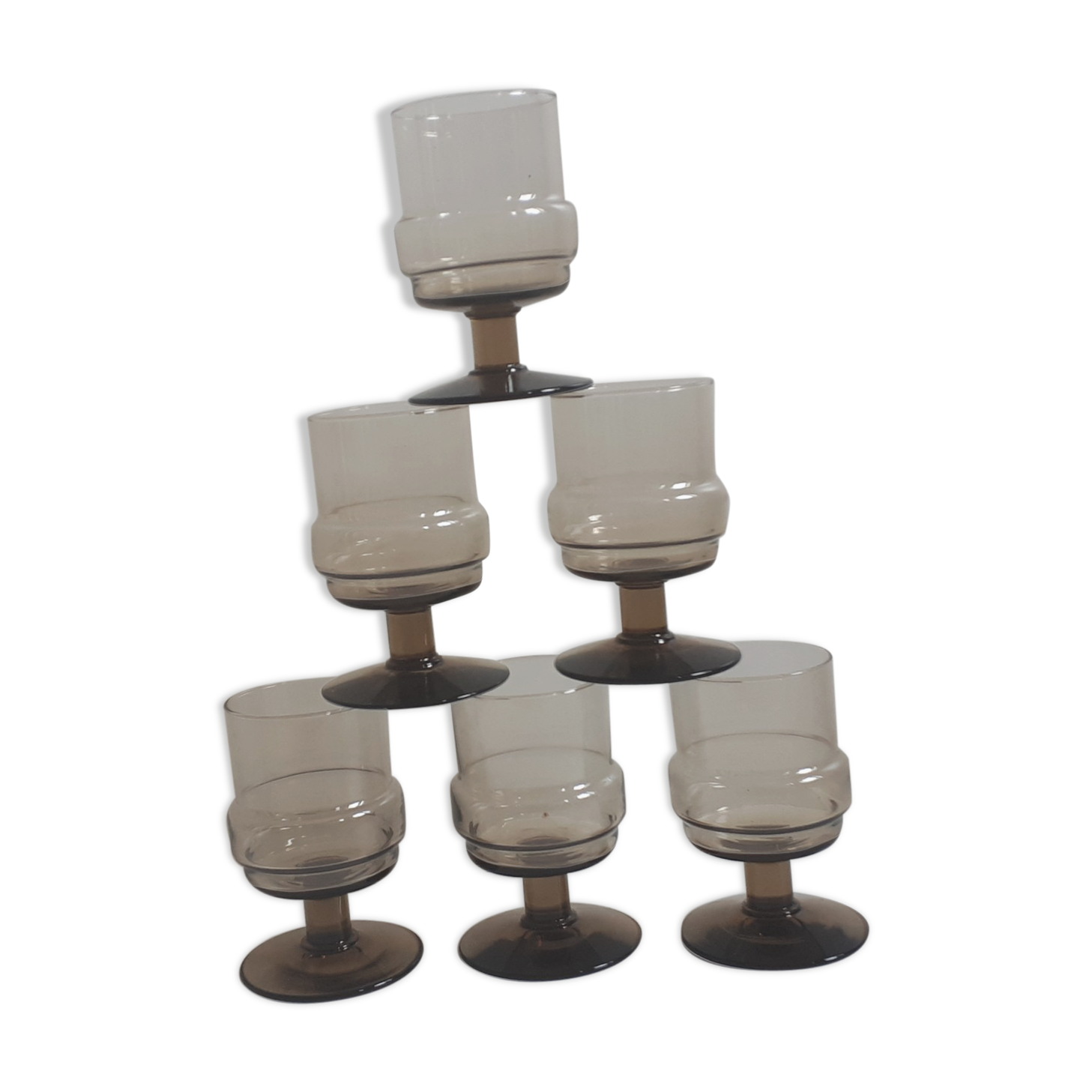 Set 6 vintage brown glasses
