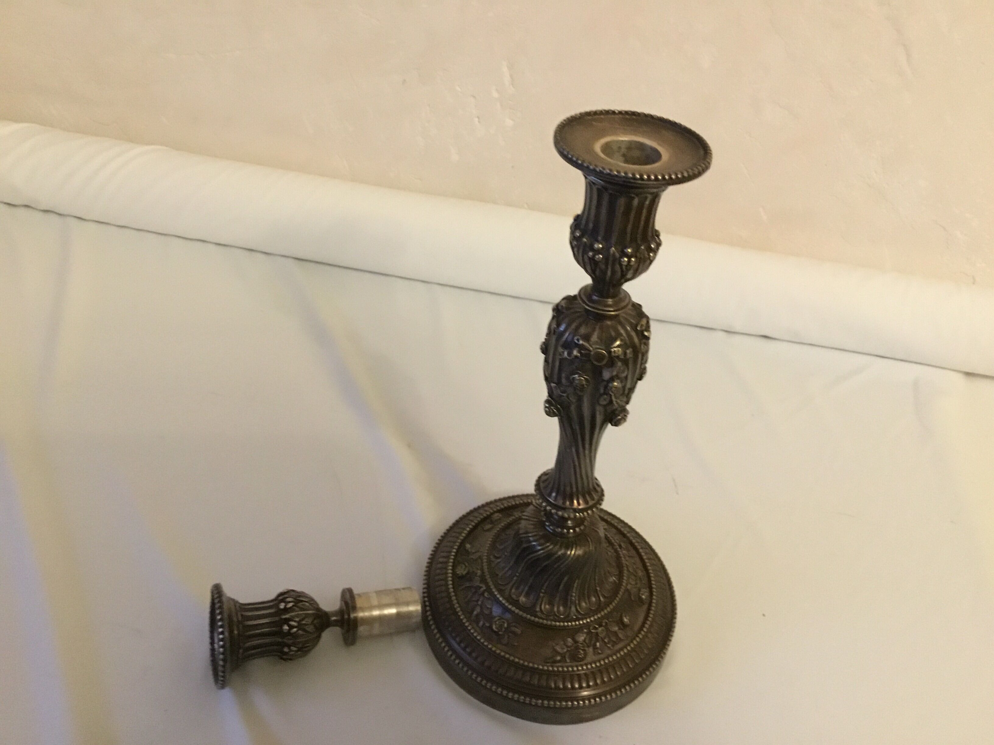 Finely decorated double-decorated silver bronze candlestick