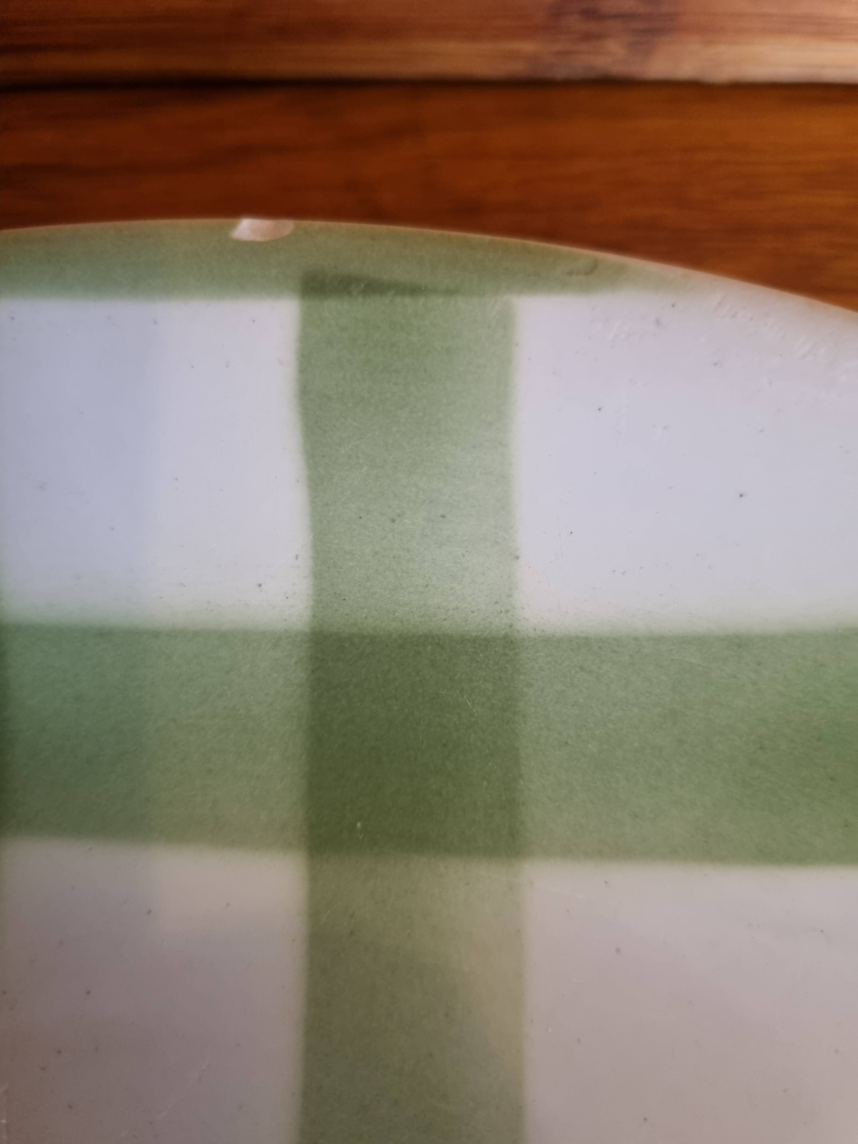 Large round vintage serving platter Vichy green check pattern
