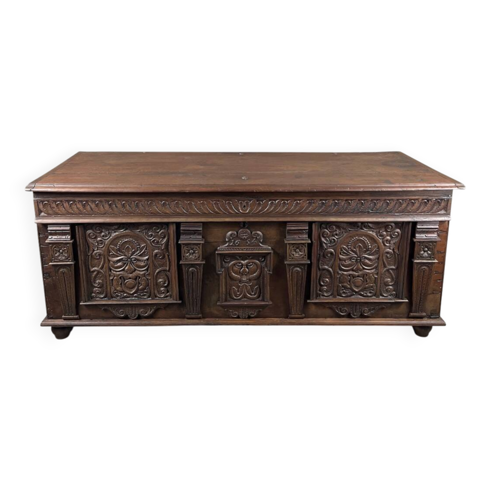 Large carved wooden chest, Renaissance style, 19th century