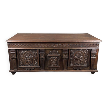 Large carved wooden chest, Renaissance style, 19th century