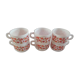 set of 6 vintage Arcopal Scania mugs with small orange liberty flowers from the 70s