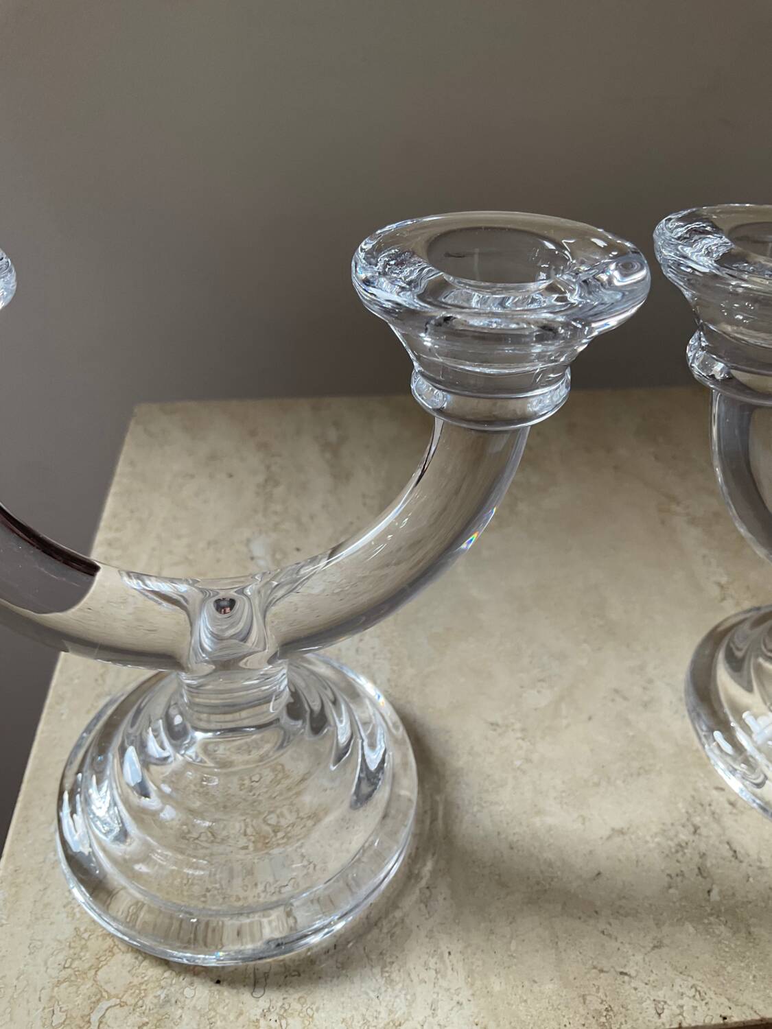 Pair of vintage molded glass candlesticks
