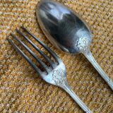 Fork and spoon set in silver metal