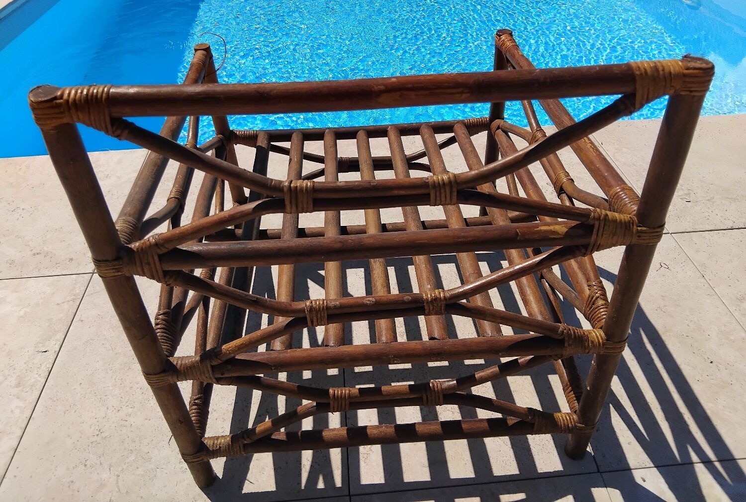 Vintage wooden garden furniture set with a bench and an armchair