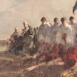 Oil on canvas, procession in Brittany signed Beaufreton