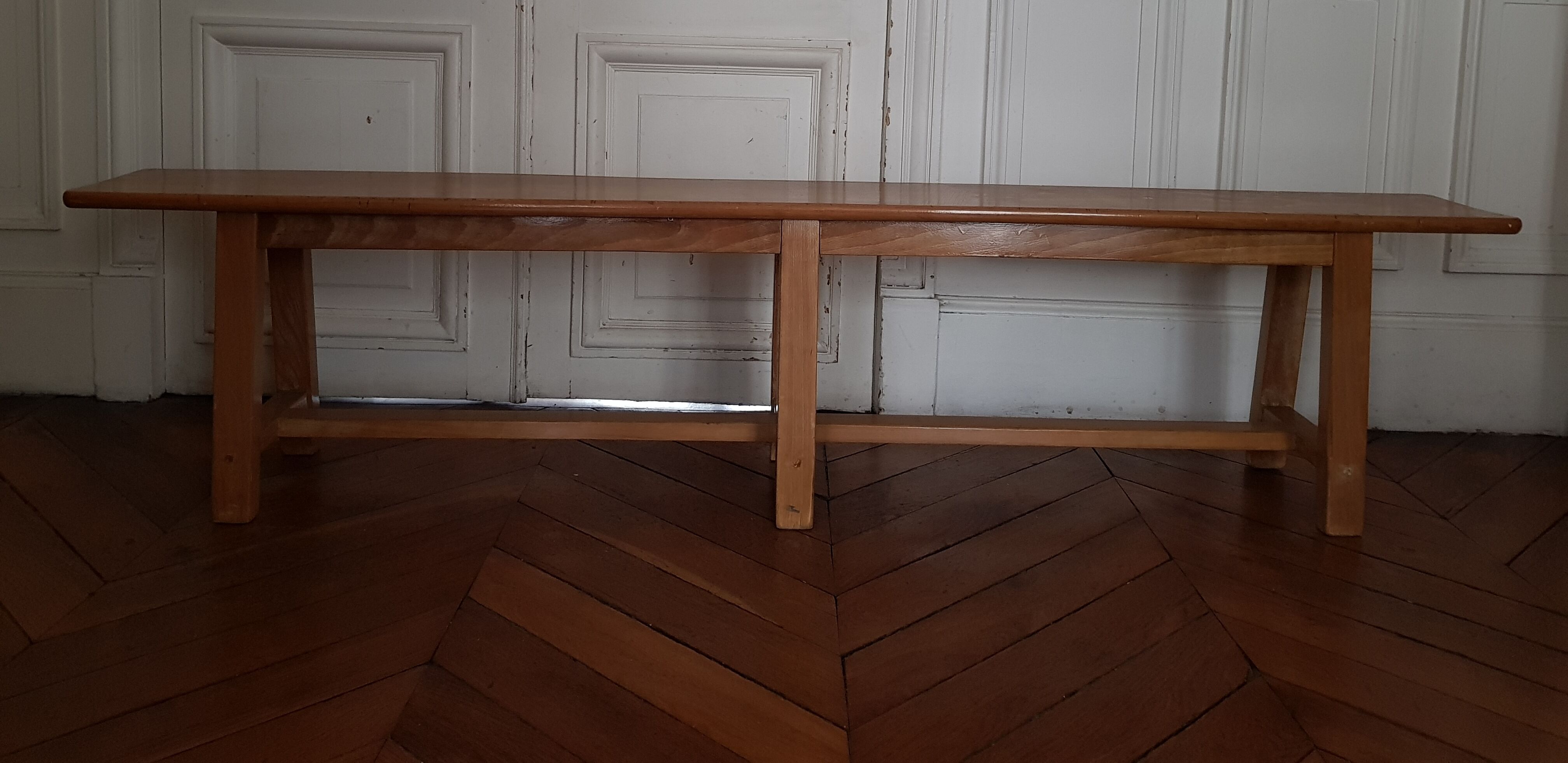 Varnished wooden bench