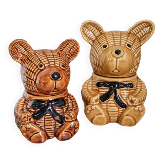 Duo vintage ceramic bear honey pots