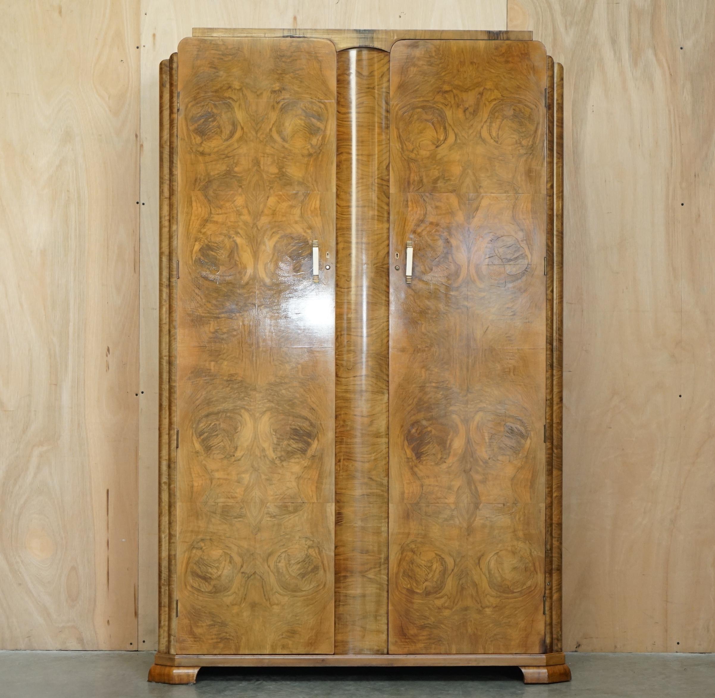 Double Art Deco wardrobe circa 1930 in satin walnut.