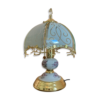 Lampe dorée pied porcelaine style tiffany