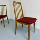 Set of 4 chairs in solid beech and vintage orange fabric, 70s design