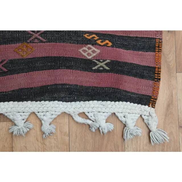 Purple Vintage Turkish Handmade Wool Kilim Runner Rug 109x398