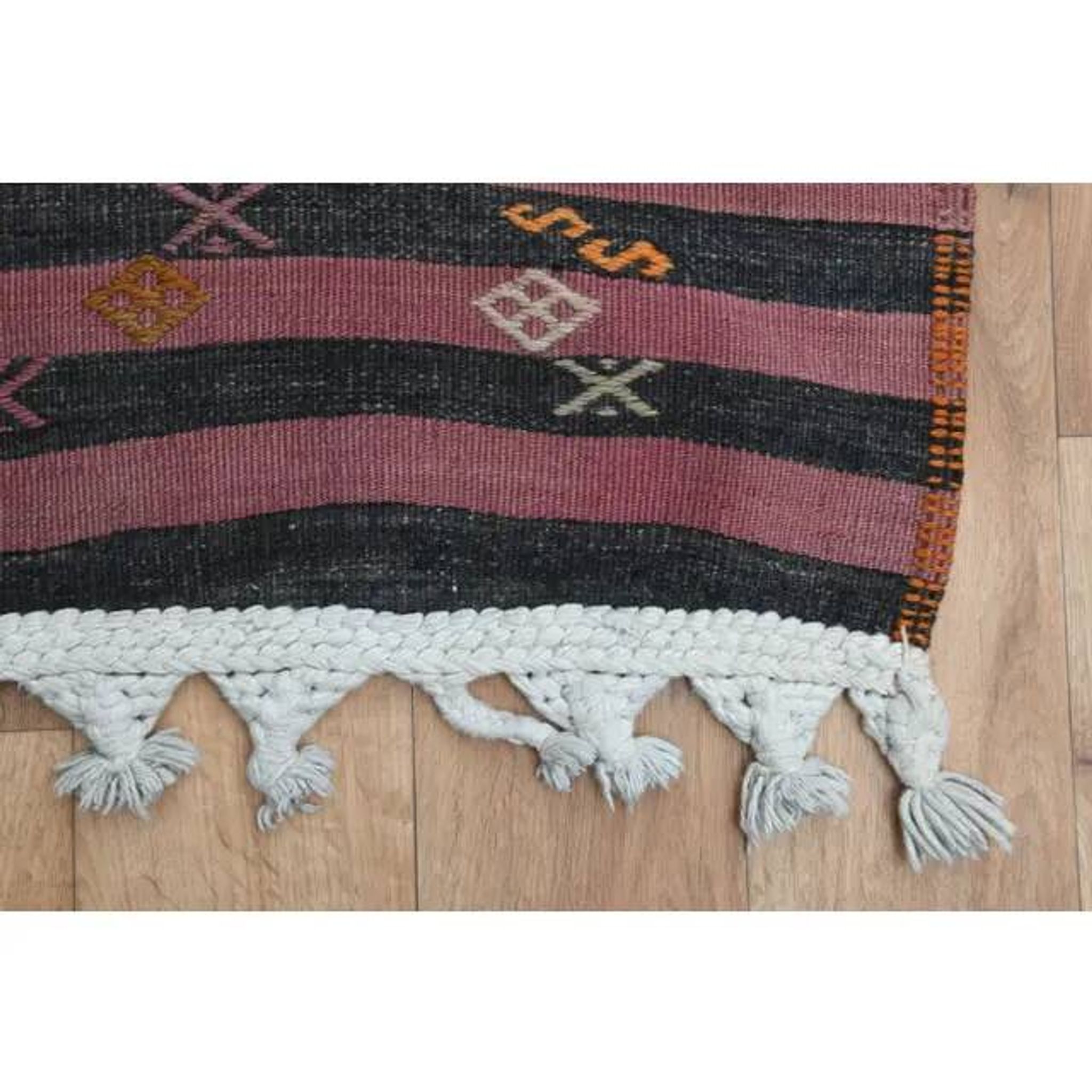 Purple Vintage Turkish Handmade Wool Kilim Runner Rug 109x398