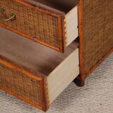 Pair of rattan and brass bedside tables, 1960