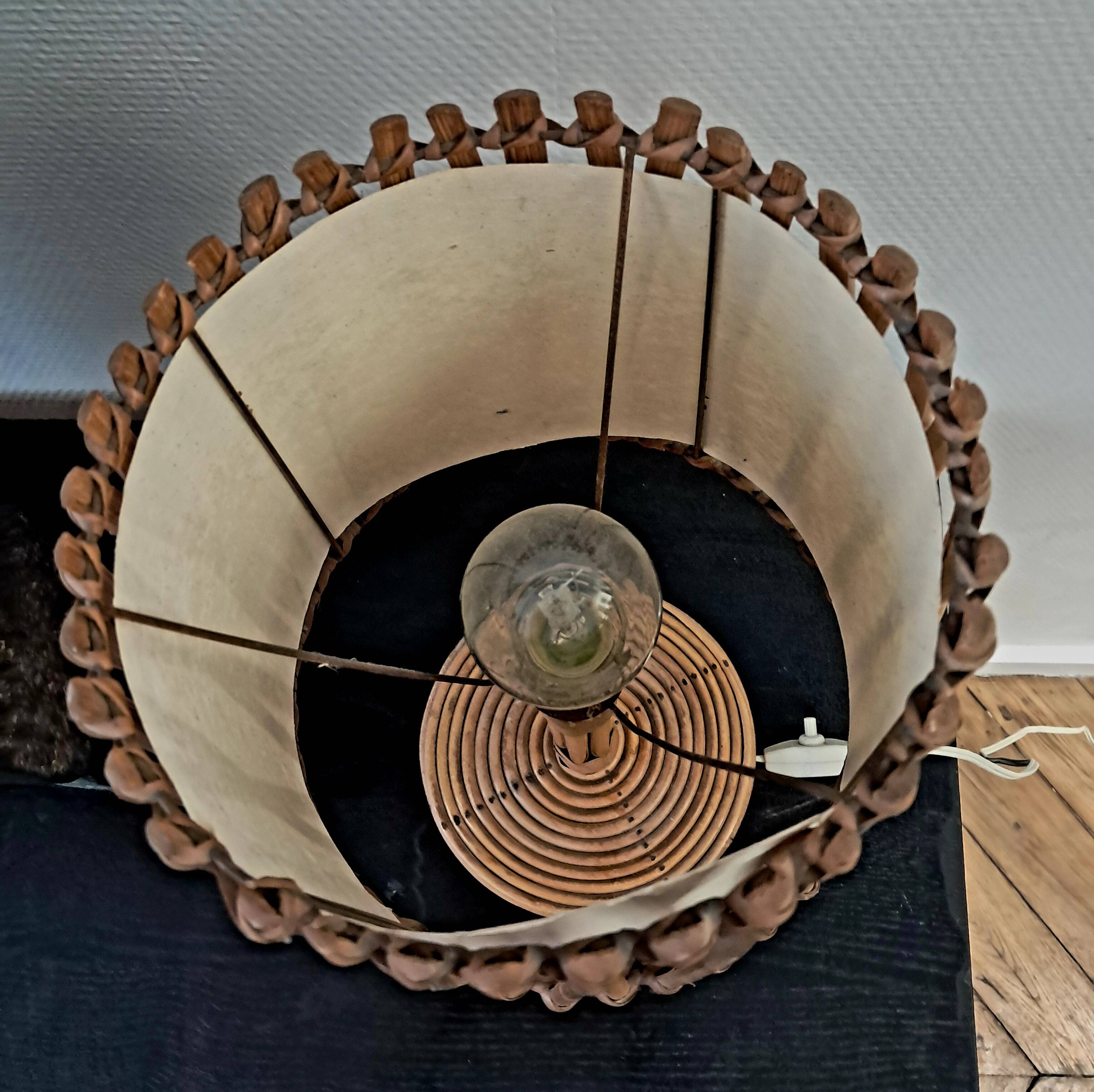 French rattan lamp. Attributed to Louis Sognot.