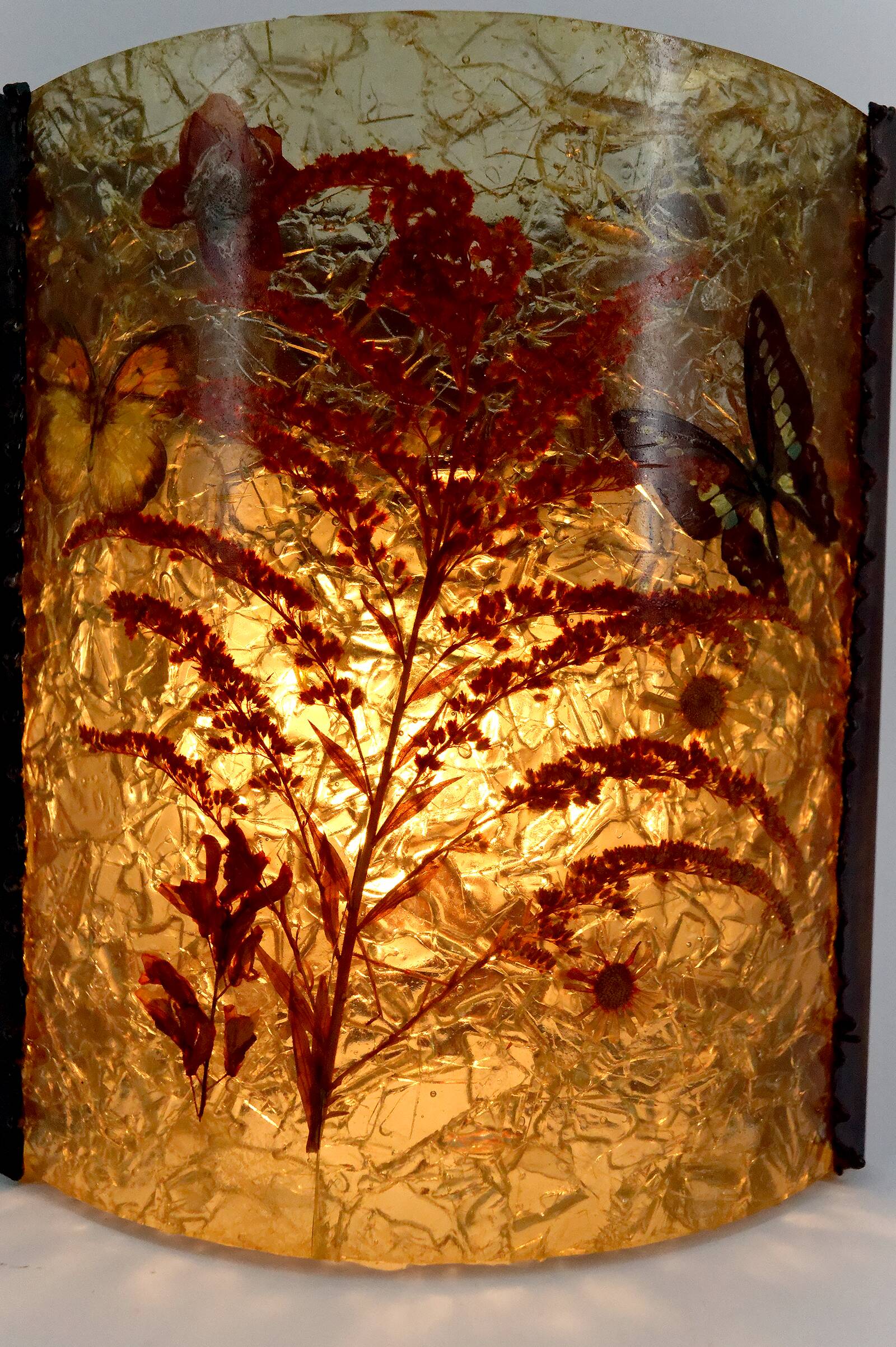 Corner wall light from the potters of Accolay in patinated copper and fractal resin,