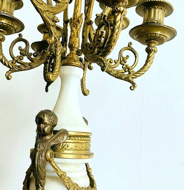 Paire de grands candélabres 7 feux - 69 cm - Bronze - Putti