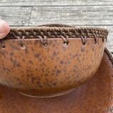 Set of 2 ceramic and wicker salad bowls