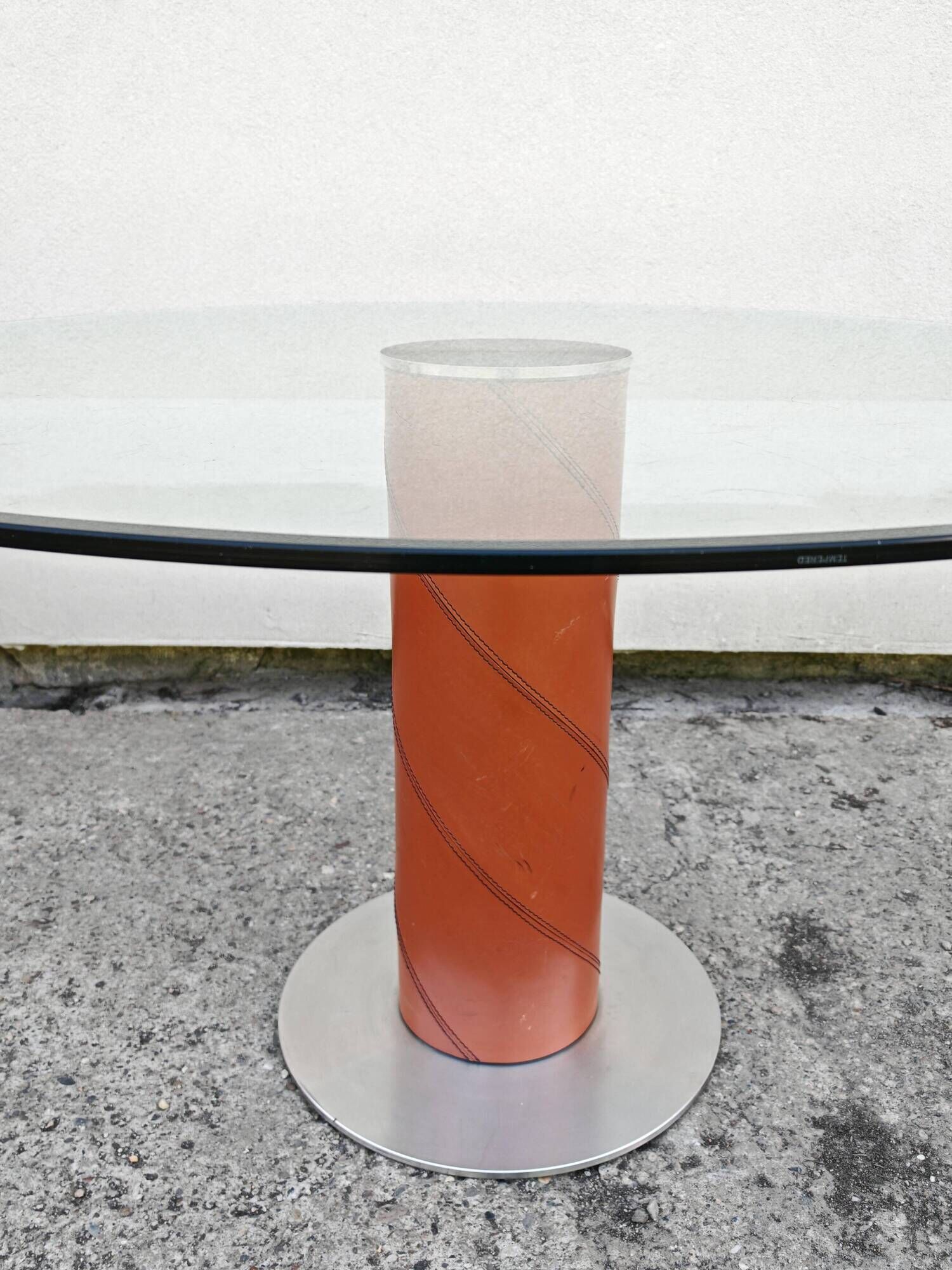 Postmodern dining table in leather and glass by Giancarlo Vegni for Fasem.
