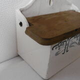 Earthenware salt box white white old blue