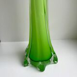 Vase soliflore en opaline et verre vert pomme style murano années 60-70