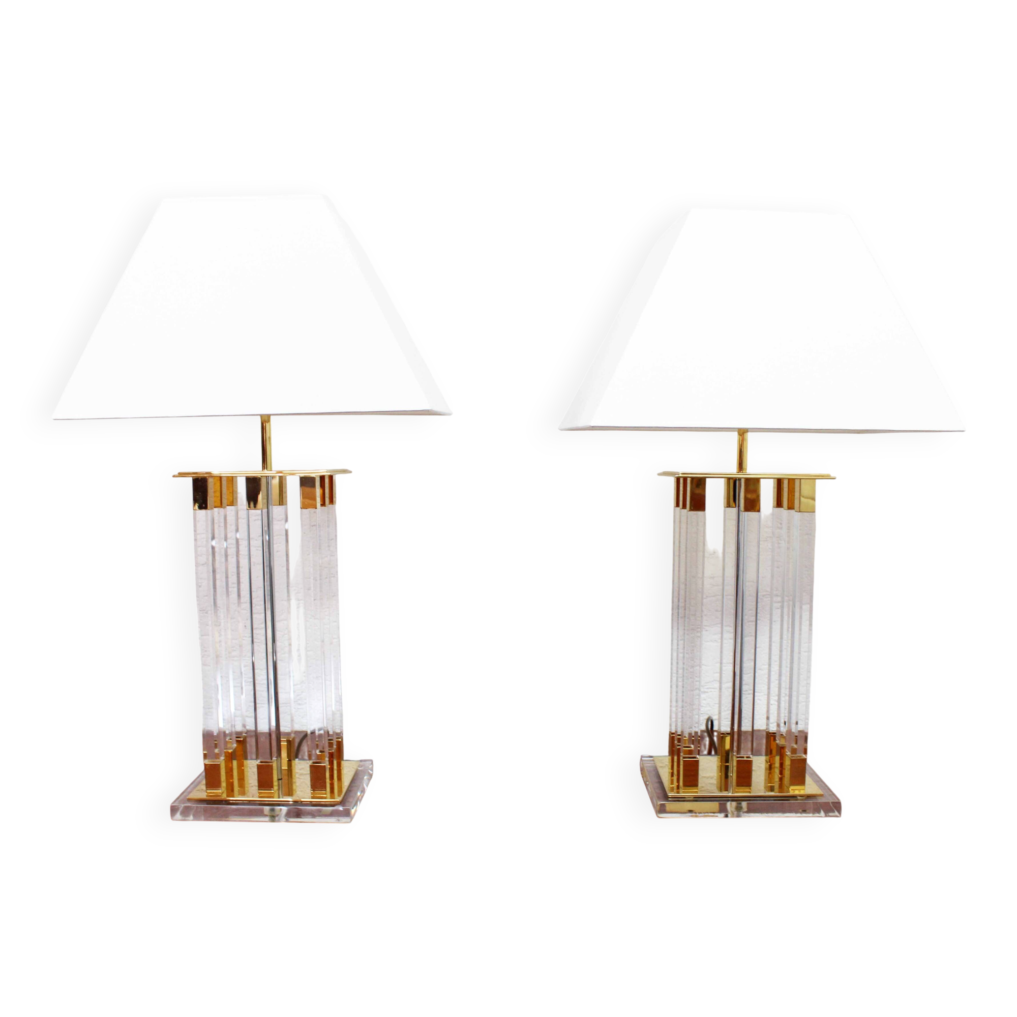 Pair of plexiglass and brass lamps, Italy 1970
